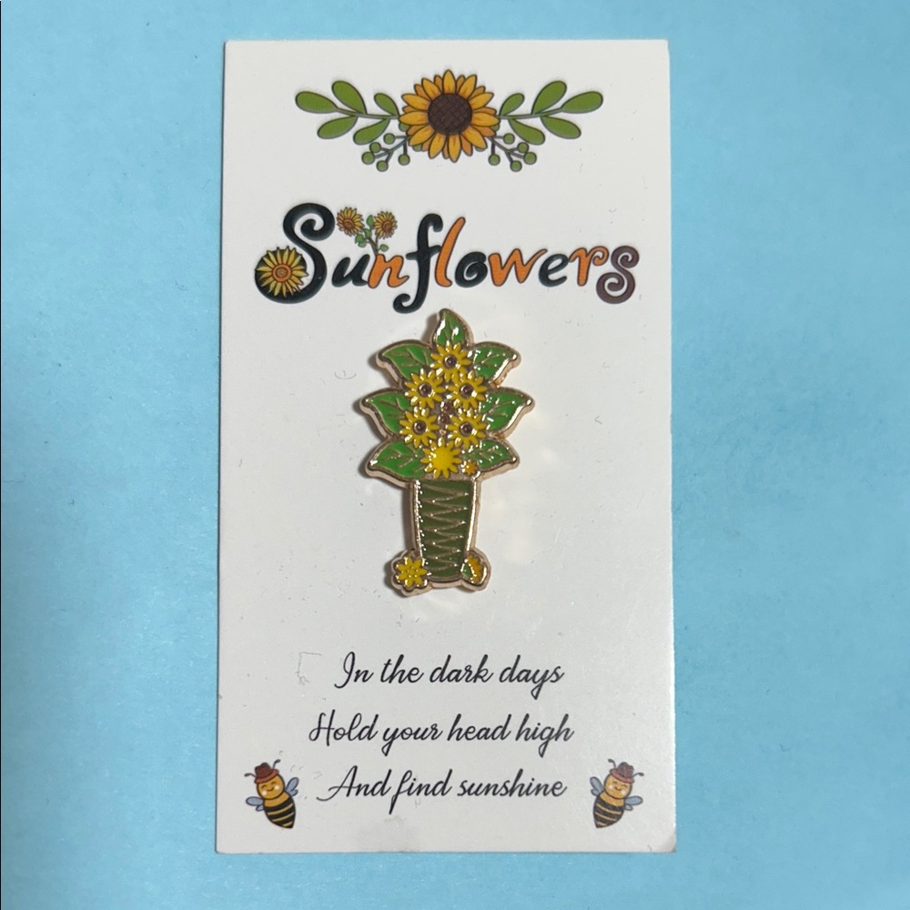 Sunflowers Gold and Green Spring lapel pin or  Brooch